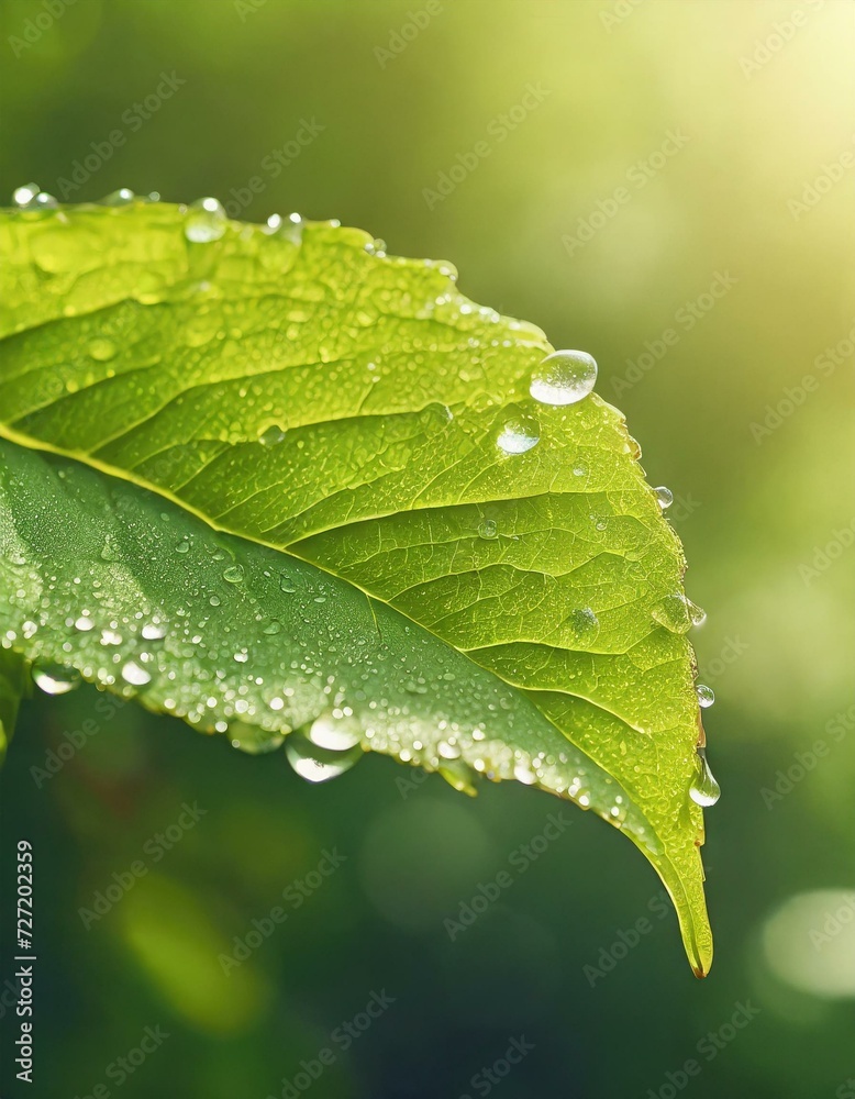 Clear and transparent dewdrops forming on green leaves in the early morning sunlight. Clear and transparent dewdrops forming on green leaves in the early morning sunlight.