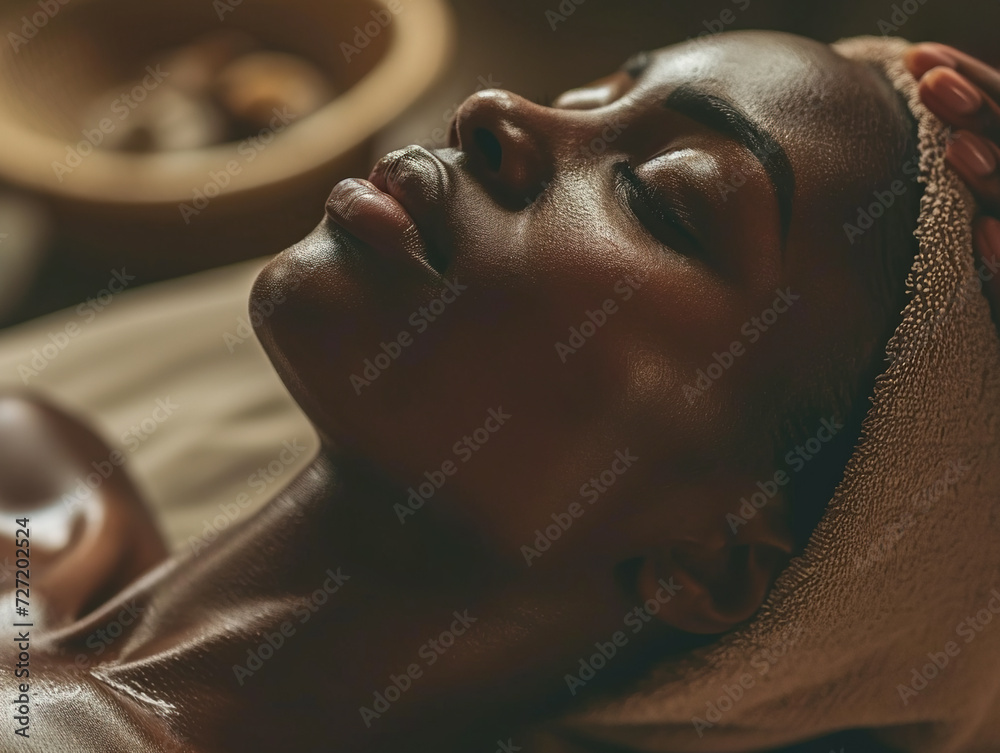 Beautiful black woman receiving facial treatment. Beautiful black woman receiving facial treatment.