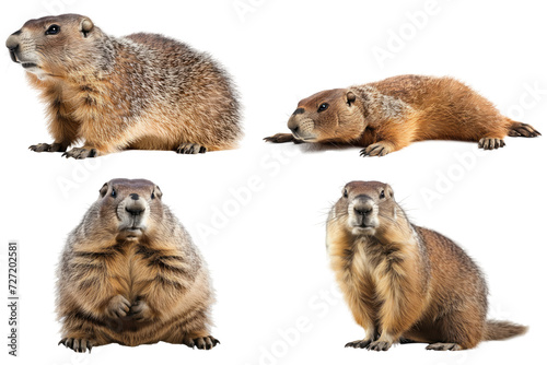 Set of Groundhog isolated on white or transparent background, PNG