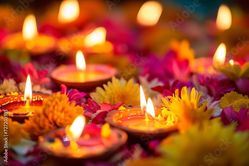 Burning beautiful candles for the traditional holy holiday of Diwali in India