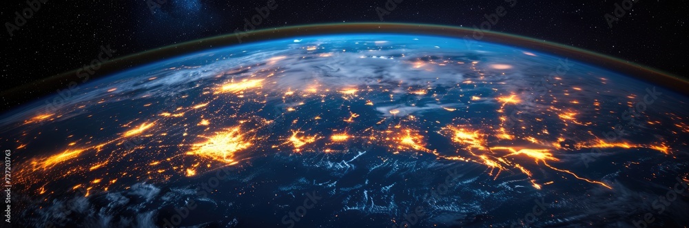 Blockchain network visualized as a glowing, interconnected web over the Earth