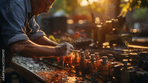 Capturing the Essence: Exploring the Art of Cooking and Market Culture Through Close-up Shots of Woman's Hands and Traditional Glassware, generative AI photo