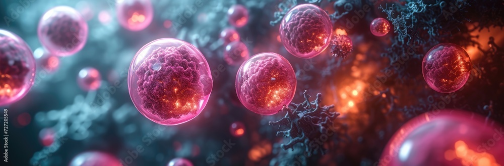 Naklejka premium Nanobots repairing tissue at a microscopic level, representing advancements in nanomedicine