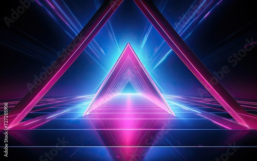 abstract background with neon light effect, triangle shape with color blue neon and dark blue