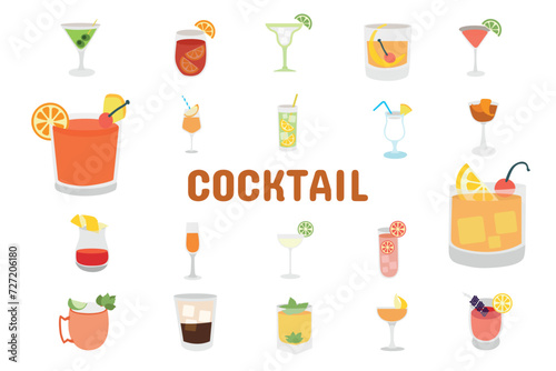 Cocktail Flat Vector Illustration Icon Sticker Set Design Materials