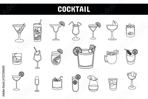 Cocktail Line Vector Illustration Icon Sticker Set Design Materials