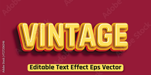 Vintage yellow color editable 3d text effect eps vector