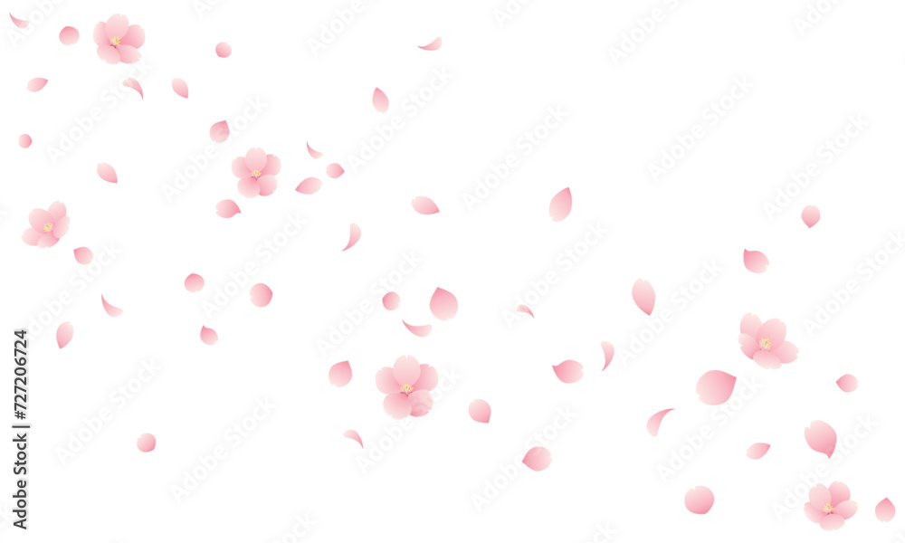 桜の花と花びらが散る桜吹雪のイラスト
