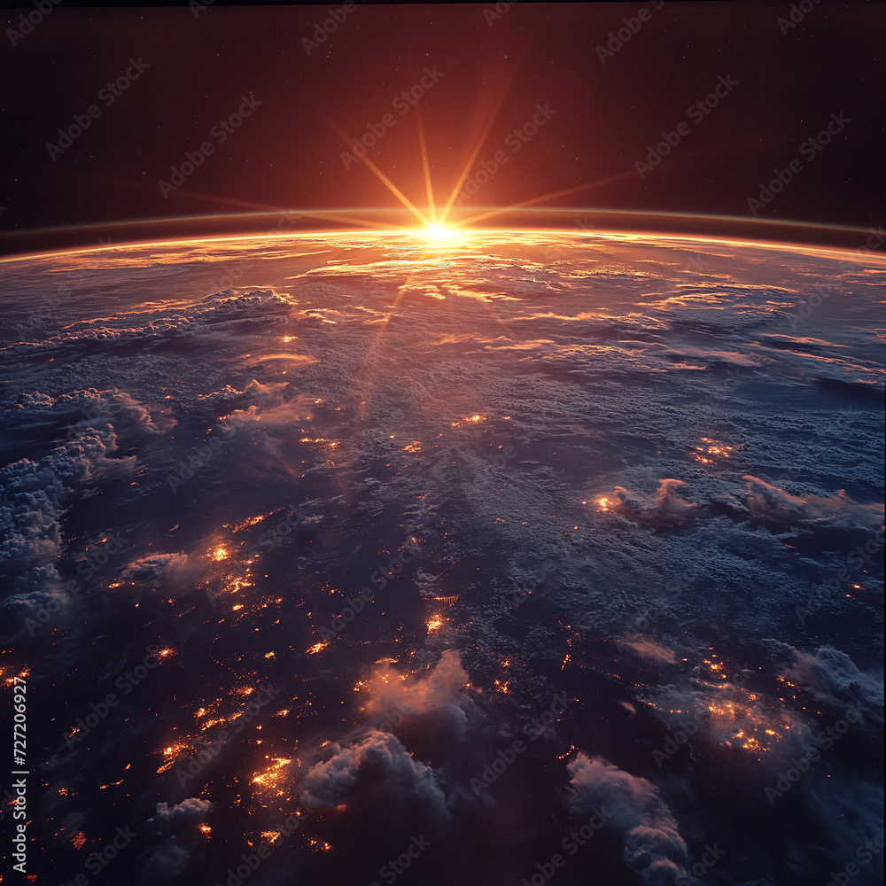 Generative AI,  Earth's Sunrise from Space Revealed in Vivid Detail