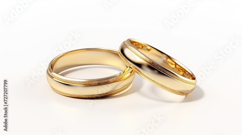 Gold wedding rings on a solid white background