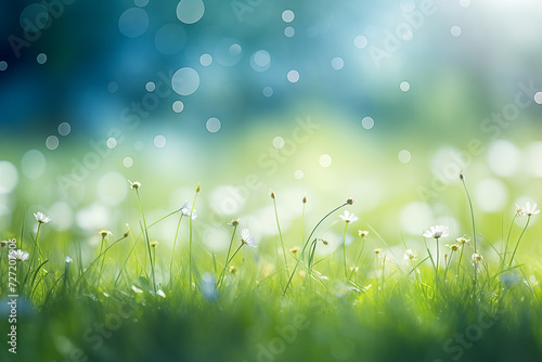spring blur background with grass and sun