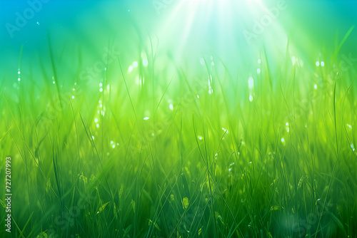 spring blur background with grass and sun