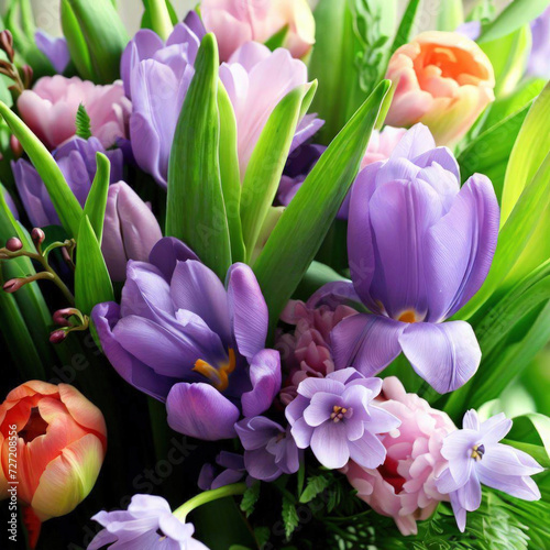 Spring easy bouquet, gift idea, tulips and other flowers