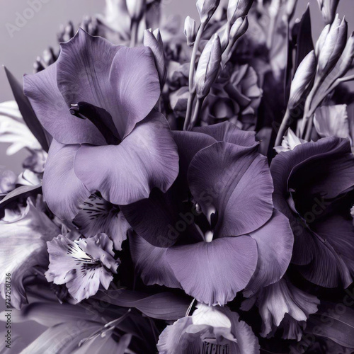 Black and white iris bouquet, purple bouquet, beautiful, flowers