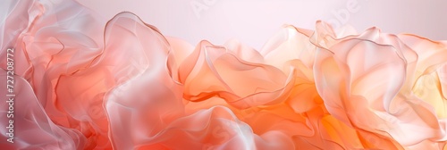 Abstract pink banner with fabric texture. Peach wavy textile background.