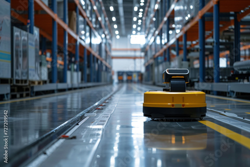 Autonomous robot working in a modern factory. Blurry Background. © Sara_P