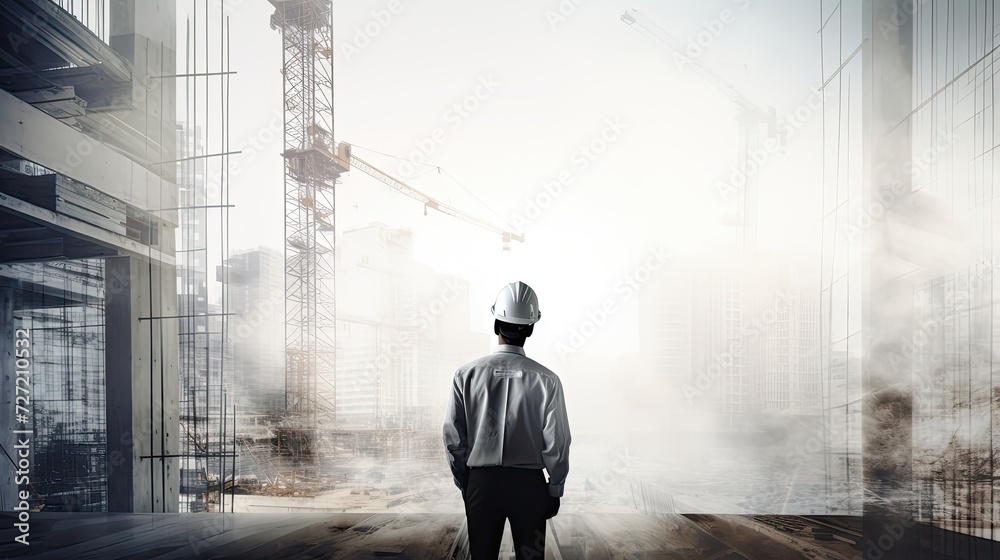 Obraz premium Engineer in side view with a transparent overlay