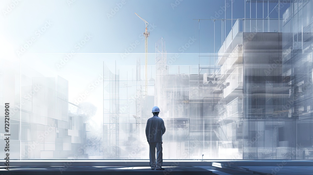 Engineer in side view with a transparent overlay Engineer in side view with a transparent overlay