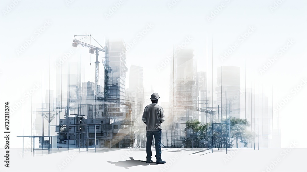 Engineer in side view with a transparent overlay Engineer in side view with a transparent overlay