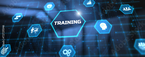 Business Training Coaching personal development concept on virtual screen.