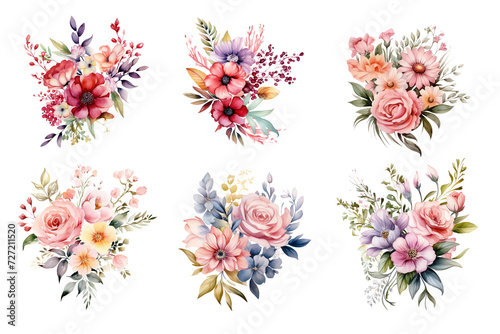 Watercolor floral bouquet illustration set