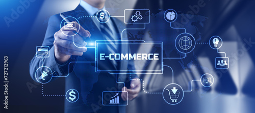 E-commerce online shopping business technology concept on screen.
