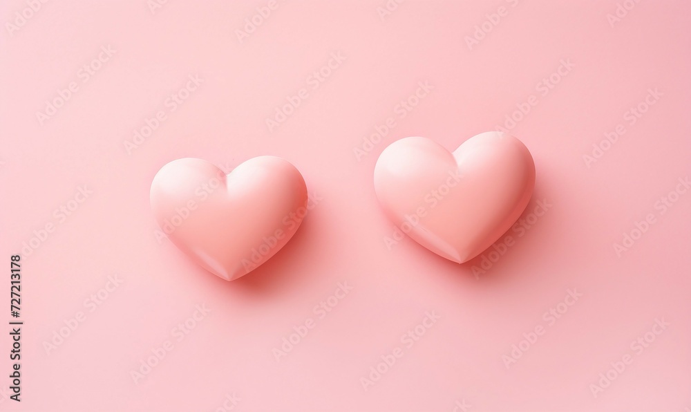 Two pink hearts on a pink background. Valentines day concept.