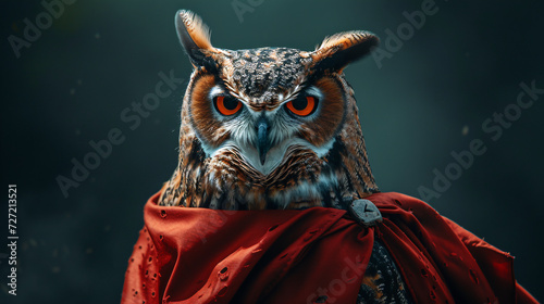  Owl in a Superhero Attire against a Solid Background.