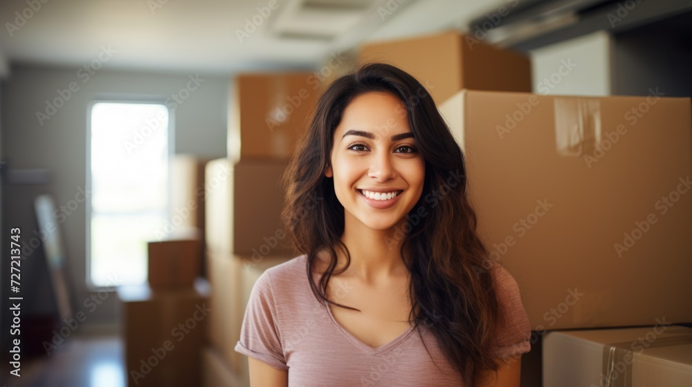 Young hispanic woman smiling confident standing at new home Young hispanic woman smiling confident standing at new home