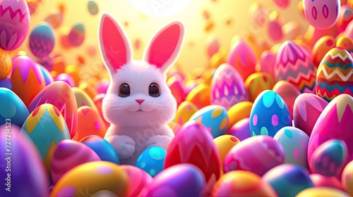 very cute easter bunny surrounded by vibrant easter eggs