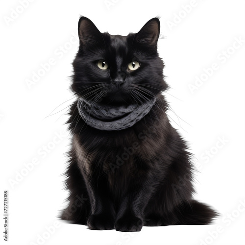 black cat with scarf around its neck on a transparent background png isolated