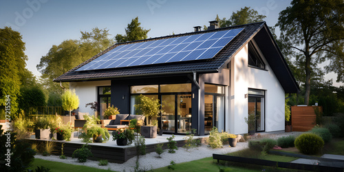 A solar powered home with energy efficient design demonstrating sustainable living spaces.AI Generative 