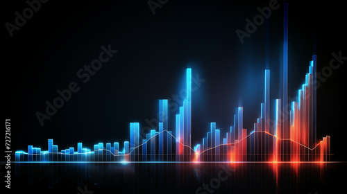 glowing bar chart of investment oder financial data development