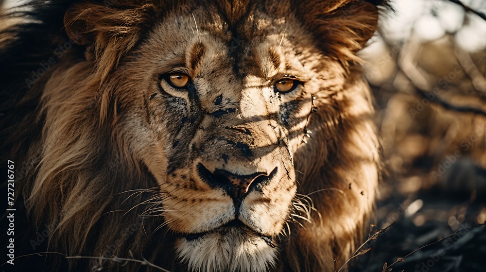 Closeup view of lion with blurred background lion staring. Closeup view of lion with blurred background lion staring.