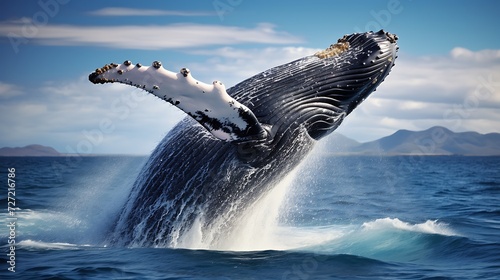 Humpback whale splashing out of the water. © TAMA KUN