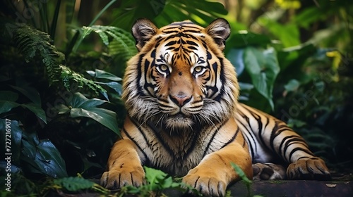 wild tiger in the forest looking at the camera in the forest