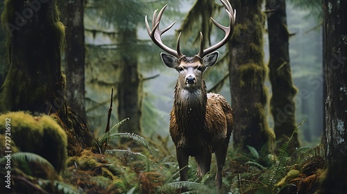 Majestic red deer stag in forest during rutting season