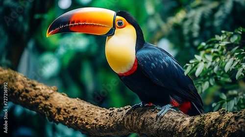 Toucan sitting on a branch in the jungle. Wildlife scene from nature. photo