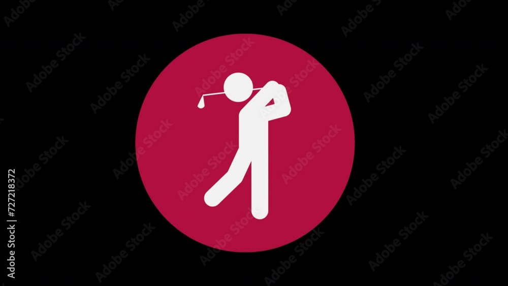 Pictograma de los Juegos Olímpicos de lado izquierdo con el deporte golf con alpha en un circulo rojo