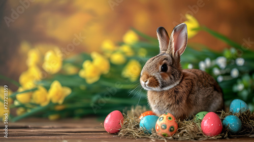 Rabbit Sitting in Front of Easter Eggs © Reiskuchen