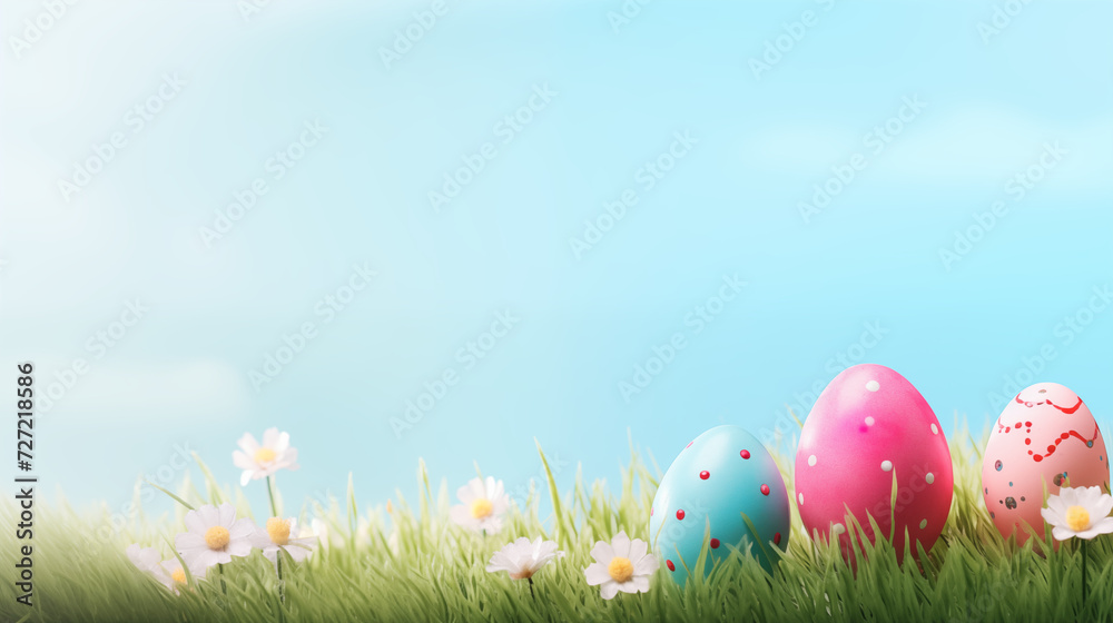 easter eggs on grass background copy space easter eggs on grass background copy space