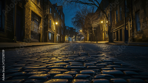 Silent Drama: Cobbled Streets Echo Emptiness. Generative AI photo