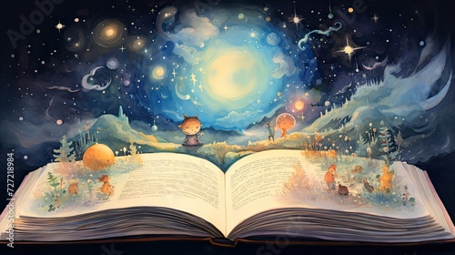 illustration book style watercolor universe sky stars