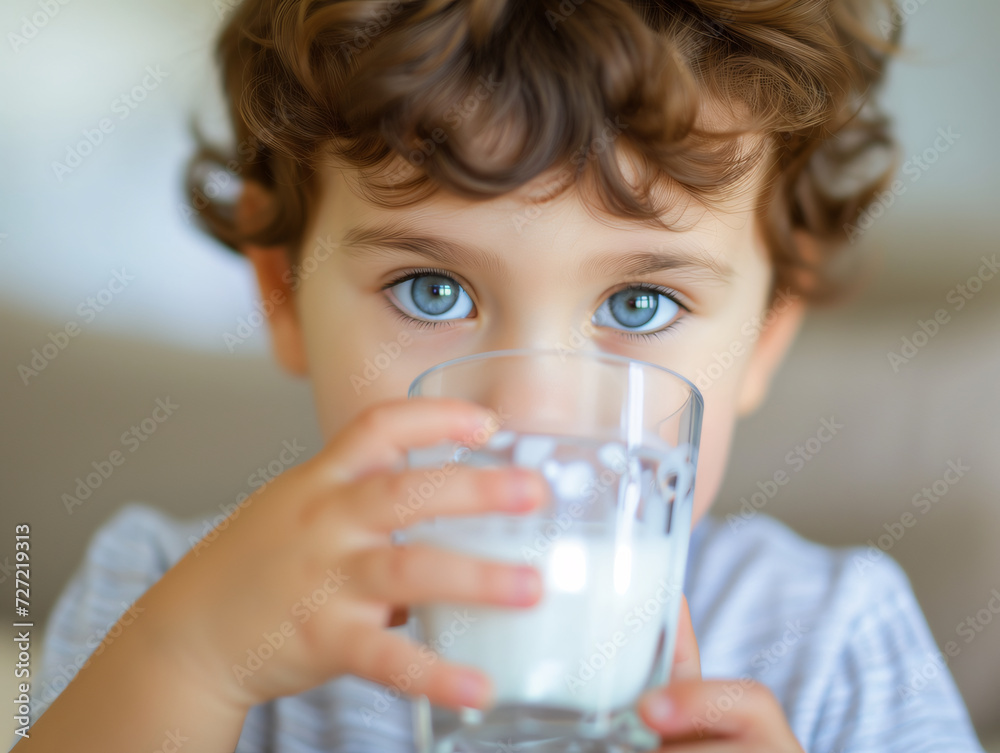 A cute boy with a glass of milk A cute boy with a glass of milk