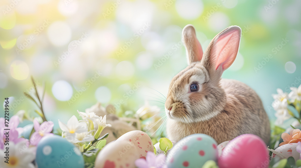 Rabbit Sitting in Field of Eggs
