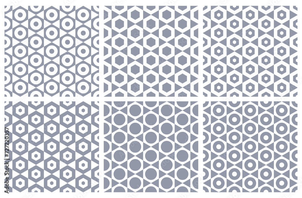 Set of Seamless Geometric Hexagons Patterns.