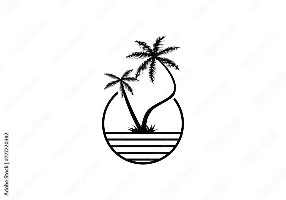 Fototapeta premium palm tree and water vector icon logo illustration template white background