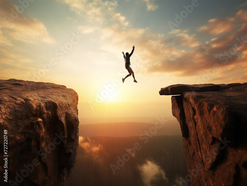 A courageous individual taking a leap of faith  illustrating determination and self-belief.