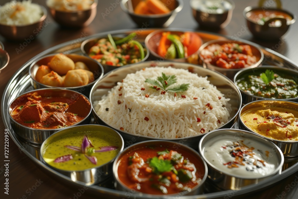 Indian food platter   Hindu Veg Thali  selective focus  Indian food  Indian food