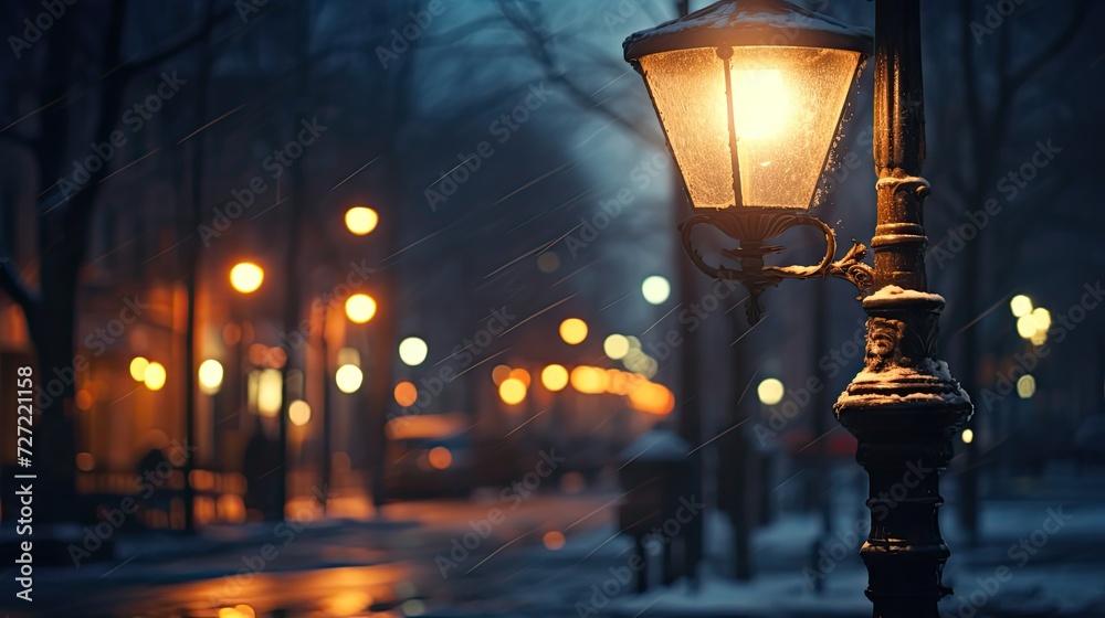 In the city at night a shining street lamp local light In the city at night a shining street lamp local light